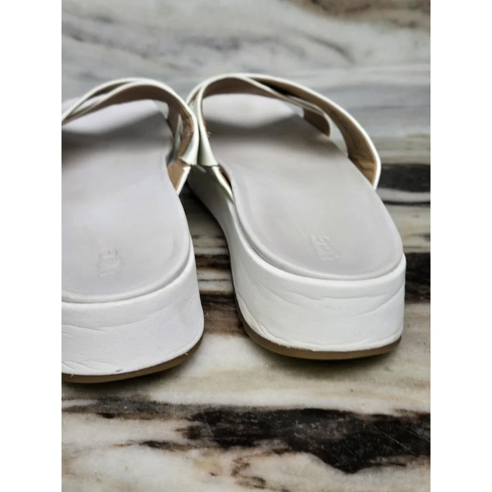 UGG Emily white leather criss cross‎ platform slide sandals 10 Beach Minimalist